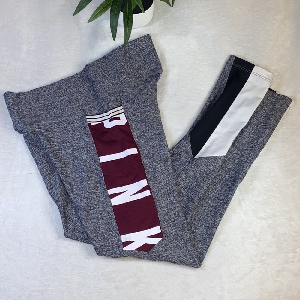 PINK Victoria’s Secret Gray & Burgundy Ultimate Side Pocket Leggings Size Small